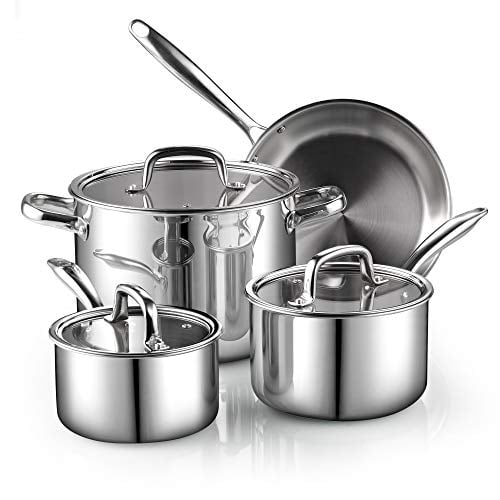 Cook N Home 02644 7-Piece Tri-Ply Clad Stainless Steel Cookware Set, Silver