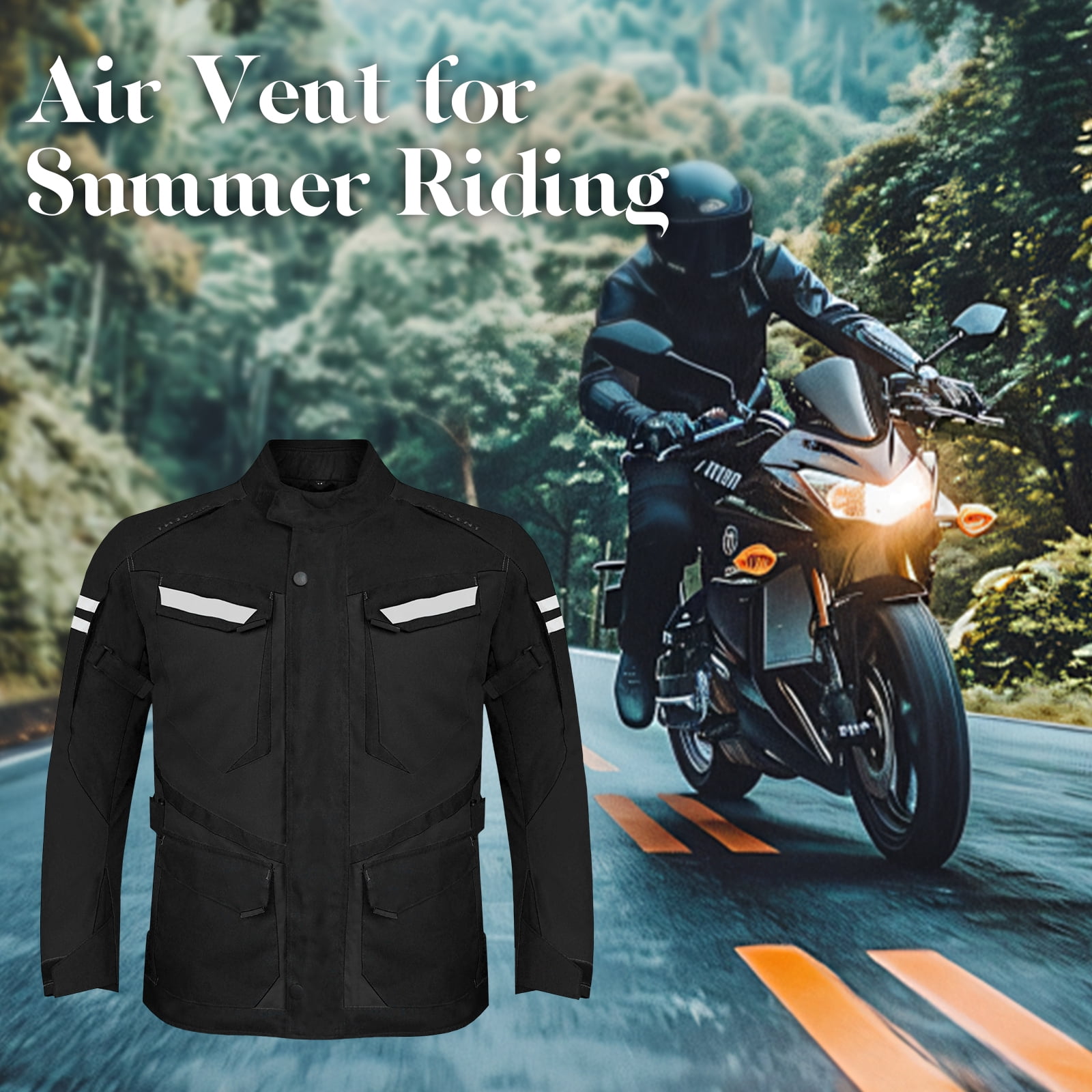 Dream Apparel Mens Motorcycle jacket Black, Armored Protective Round Neck & Air Vents