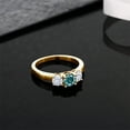 thumbnail image 3 of Gem Stone King 18K Yellow Gold Plated Silver 3-Stone Ring Round Blue Moissanite and Moissanite 0.96cttw (Size 7), 3 of 4