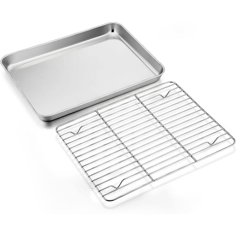 Baking Sheet with Rack Set, Stainless Steel Cookie Sheet Baking Pan Tray  with Cooling Rack, Nonstick Oven Tray Pans Size 10 x 8 x 1 Inch, Non Toxic  & Heavy Duty 