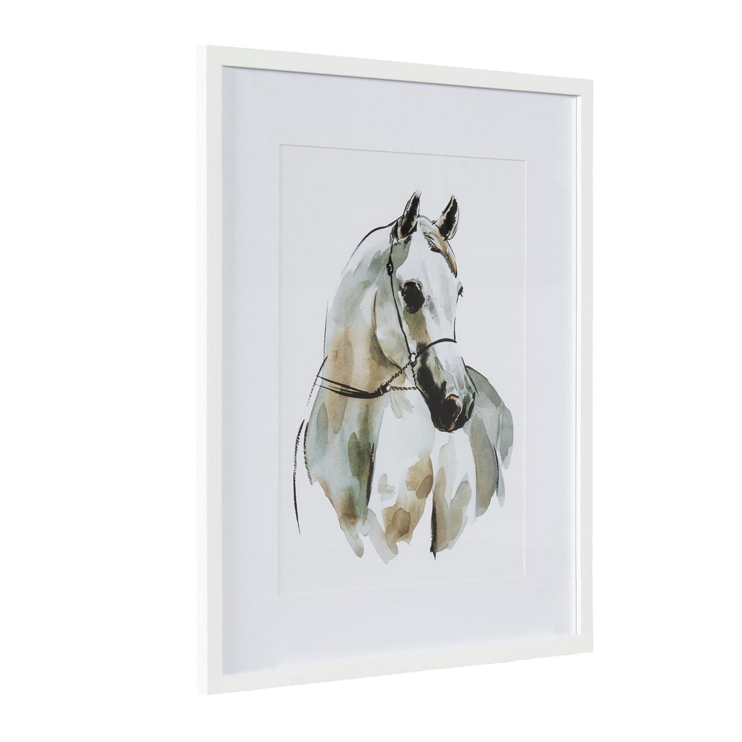 Hometrends White Horse Art Framed and Matted
