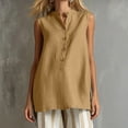 thumbnail image 6 of Zynoxe Womens Cotton Linen Tops Summer Mock Neck Sleeveless Button Up Tank Tops for Daily Wear Casual Flowy Ventilate Side Split Work Business Tops Khaki S, 6 of 8