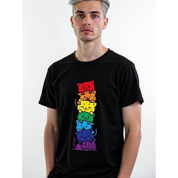 Rainbow Cats Stack T-Shirt mens t shirts black elegant 2026 Hip-hop street style t shirts For summer Fall Fashion Unisex Shirt Short Sleeve tshirts