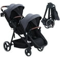 thumbnail image 1 of Cochecito doble tándem para bebé y niño - Asiento reversible - Arnés de 5 puntos - Respaldo y capota ajustables - Cesta de almacenamiento amplia - Ideal para gemelos o dos bebés - Color gris oscuro, 1 of 8