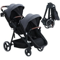 Foldable Twin Baby Double Stroller with Large Storage Basket and Canopy,Lightweight Travel Stroller Infant Pushchair,Dark Grey
