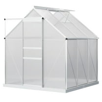 6x6' Polycarbonate Greenhouse, Heavy-Duty Outdoor Garden Greenhouse w/Vent, Gutter & Door