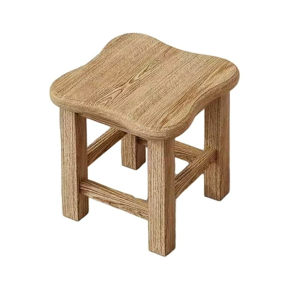 HKEJIAOI Solid Wood Small Stool - Sturdy & Compact Wooden Stool for Living Room, Coffee Table, Bedroom - Rounded Corners, Non-Swaying Design, Safe for Kids & Adults - Khaki Wood Stool​