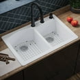 thumbnail image 4 of Karran 33" Drop-In/Top Mount Quartz Composite 1-Hole 60/40 Double Bowl Kitchen Sink Kit in White, 4 of 4