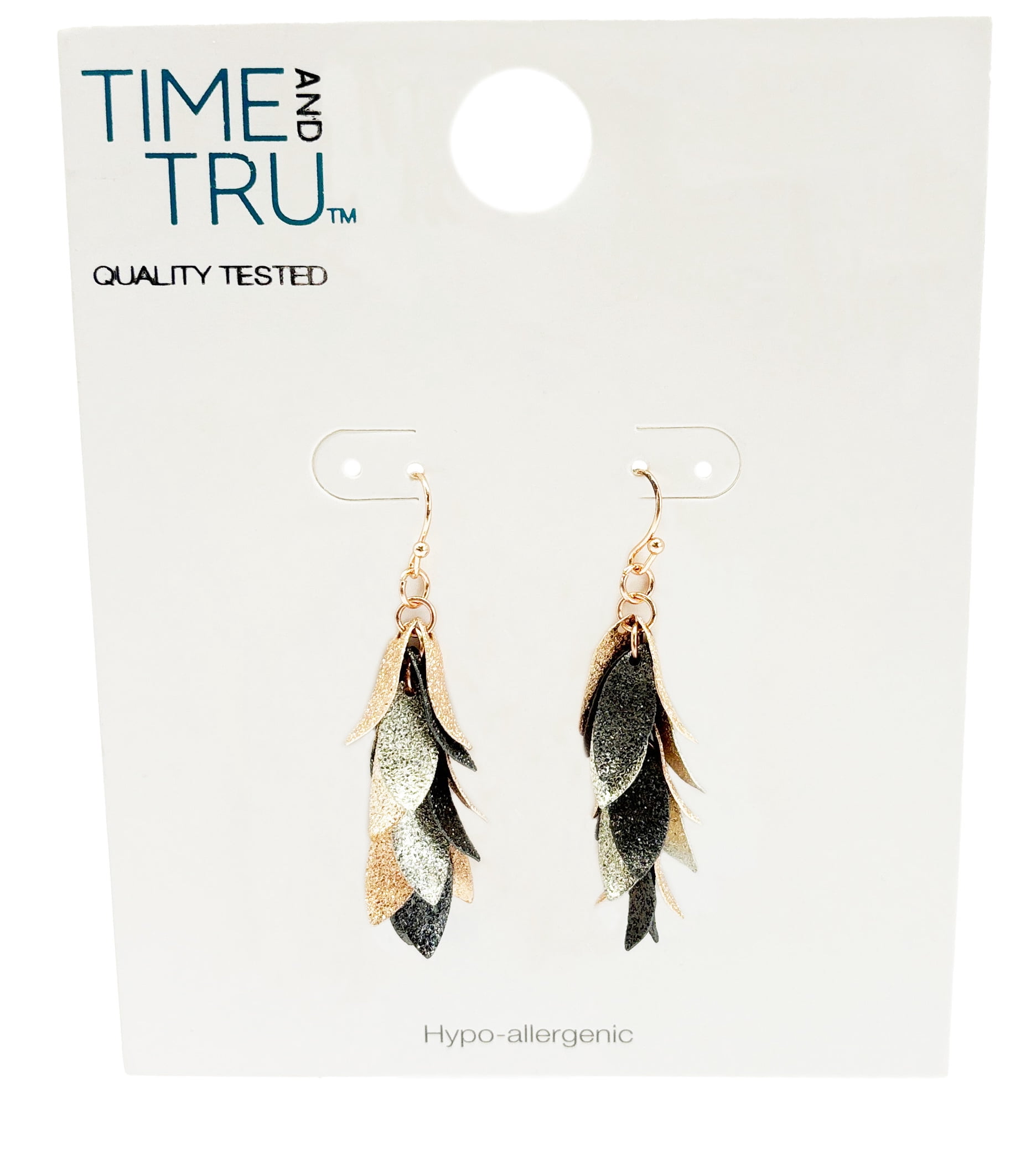 Time and Tru Women's Tri Tone Cascading Leaf Linear Drop Earrings