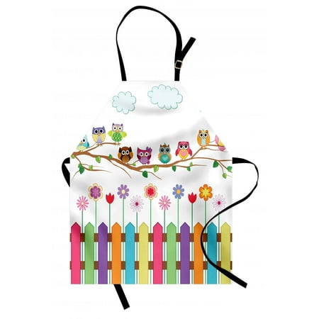 Bowl Fireclay Farmhouse Apron (Owls Apron Owls on a Branch Sunny Day in Countryside Farmhouse Fences Wildflowers Holidays Art, Unisex Kitchen Bib Apron with Adjustable Neck for Cooking Baking Gardening, Multicolor, by)