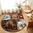 thumbnail image 2 of Forest Wild Animals Area Rugs 5' (Round) Farmhouse Bear Wolf Deer Footprints Red Plaid Floor Rug&nbsp;Non Slip Low Pile Ultra Soft Throw Carpet for Entryway Indoor Entrance Kitchen Bathroom, 2 of 9