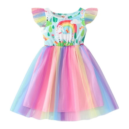 

Popvcly Toddler Baby Girls Tutu Tulle Dress Ruffled Sleeve Summer Unicorn Birthday Outfit Princess Party Sundress 18M-6T