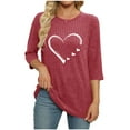 thumbnail image 5 of Lenpel Women's Tunic Tops 3/4 Length Sleeve Crew Neck Heart Printed Brushed Fleece Ribbed Knit T Shirts Casual Lightweight Sweaters(Wine,Small), 5 of 5