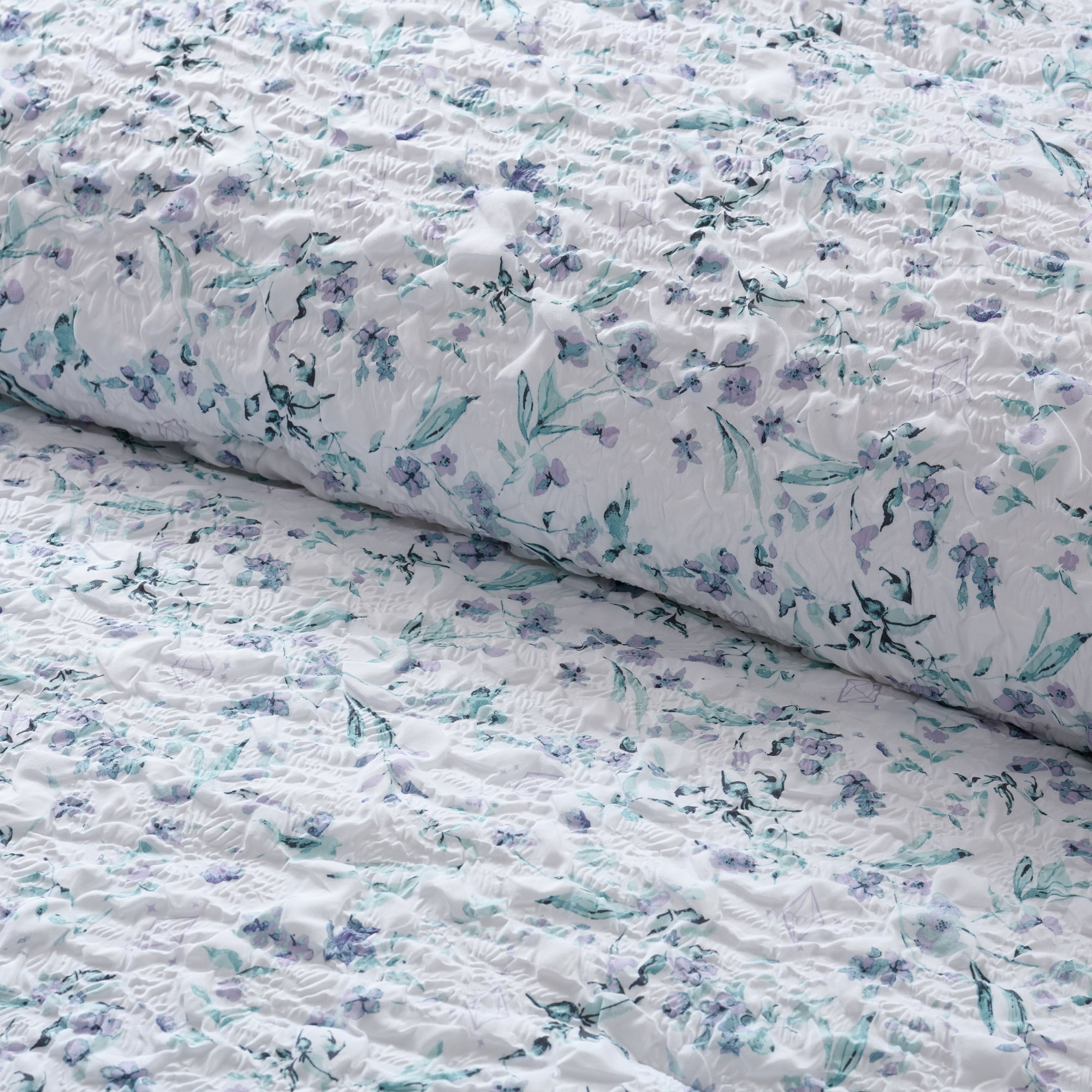 Paris Hilton Camille Lilac Grey Floral Quilt Set, King, Reversible 3-Piece Bedding, Lightweight