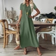 thumbnail image 4 of Womens Summer Dresses, Soft Cotton Linen Blend Maxi Dress, Short Sleeve V Neck Loose Fit Casual Dress Green XL, 4 of 6