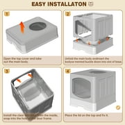 Cshidworld Large Foldable Cat Litter Box with Scoop, Front Entry Top Exit Cat Litter Pan with Lid, Enclosed Anti-Splashing Kitty Litter Box, Drawer Type Cat Litter Easy Cleaning and Scoop, Gray