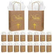 Chuangdi 50 Pcs PresNok Church Welcome Bags Bulk Religious Gift Welcome to Our Church with Tissue Visitor Christian Gift Bags Baptism Goodie Bag Party Supplies for Guest Family