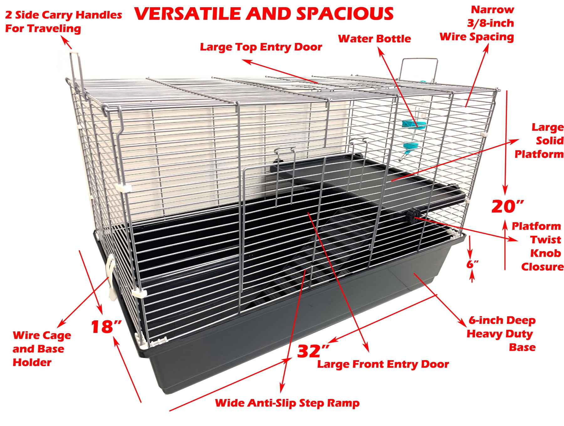 Universal 2-Story Small Animal Critter Home House Habitat Cage Tight 3/8-Inch Bar Spacing For Hamster Guinea Pig Mouse Mice Rat Hedgehog Gerbil