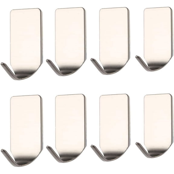 Easy Install Adhesive Hooks, Stainless Steel Wall Mounted Storage Helper, Waterproof And Durable, Perfect For Bathrooms, Kitchens, Offices, And More (Pack Of 8)