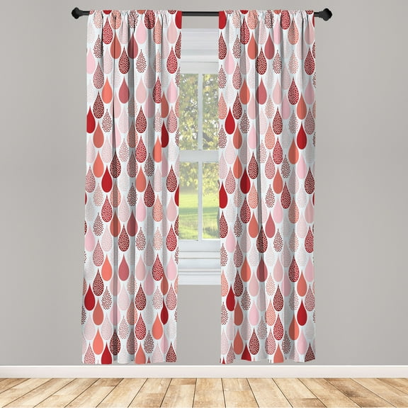 Ambesonne Geometric Curtains, Raindrops Doodle Style, Pair of 28"x63", Ruby Rose
