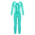 thumbnail image 7 of renvena Kids Girls Rhinestone Shiny Metallic Long Sleeve Gymnastics Leotard Costume 4-14 Lake Green 8, 7 of 7