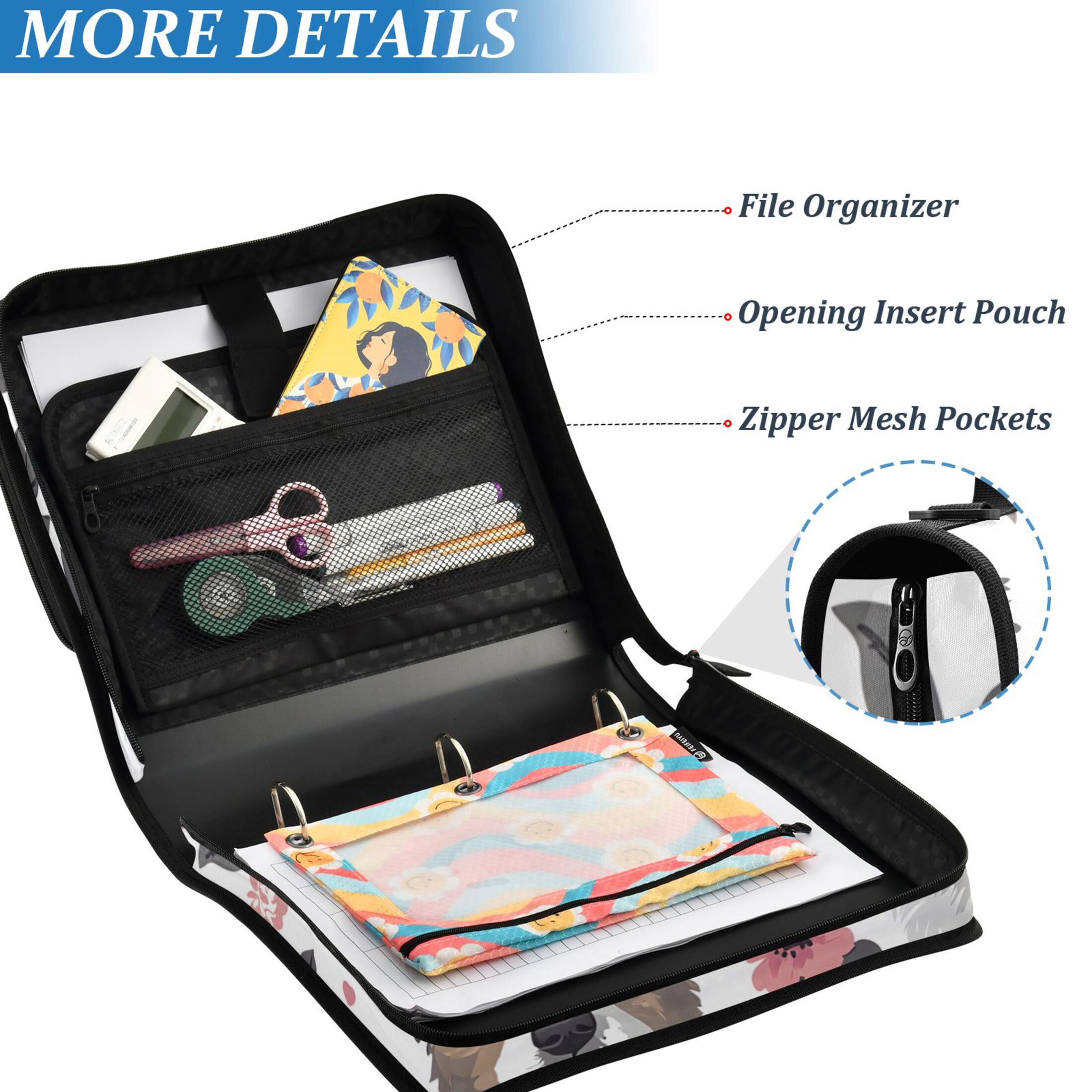ALAZA Zipper Binder Dog and Flowers 3 Ring Trapper Keeper File Folder Organizer Bag