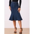 thumbnail image 3 of DARING DIVA Women's Denim Ruffle Fishtail Bodycon Midi Skirts M Deep Blue, 3 of 6