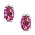 thumbnail image 2 of Gem Stone King 10K White Gold Pink Mystic Topaz and White Diamond Earrings for Women (1.63 Cttw, Gemstone Birthstone, Oval 7X5MM), 2 of 5