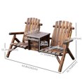 thumbnail image 3 of Outsunny 64" Double Wooden Garden Bench with Table, Rustic Brown, 3 of 10