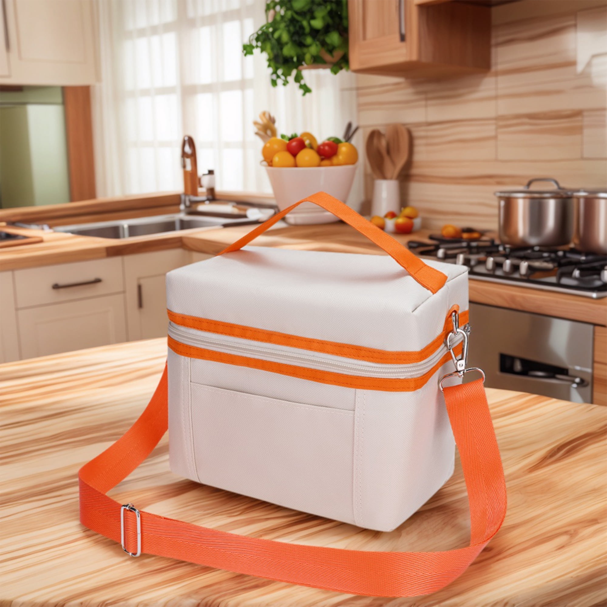 Unique Bargains Insulated Leakproof Lunch Bag for Work, Picnic White 8.3*5.1*7.1in