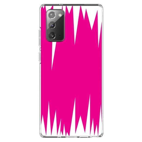 DistinctInk Clear Shockproof Hybrid Case for Samsung Galaxy Note 20 (6.7" Screen) - TPU Bumper, Acrylic Back, Tempered Glass Screen Protector - Neon Pink White Spikes