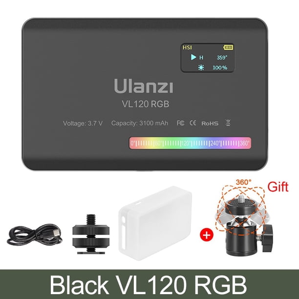 Ulanzi VL120 RGB LED Video Light Camera Light Full Color Recargable 3100mAh Regulable 2500-9000K Panel Light Photo Studio Lamp Tan Jianjun unisex
