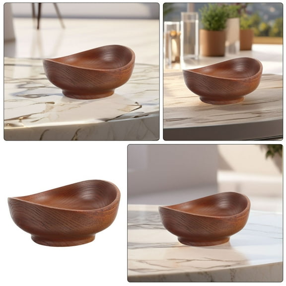 Masteelf Brown Wooden Serving Bowls Set for Kitchen Japanese Inspired Design Ideal for Fruits Snacks and Salads 2pcs