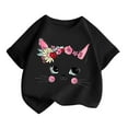 thumbnail image 3 of LRen Girl Tops Size 7-8 Tie Dye Graphic Print Short Sleeve Crewneck Kids Tees Soft Cute Tees Toddler Clothes,Z01-Black,140, 3 of 5
