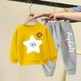 thumbnail image 2 of Zwiiyzr 3-9Y Toddler Baby Boy Girl Clothes Warm Fleece Lined Print Long Sleeve Sweatshirt Tops and Pants Winter Fall Clothing Set Yellow, 2 of 3