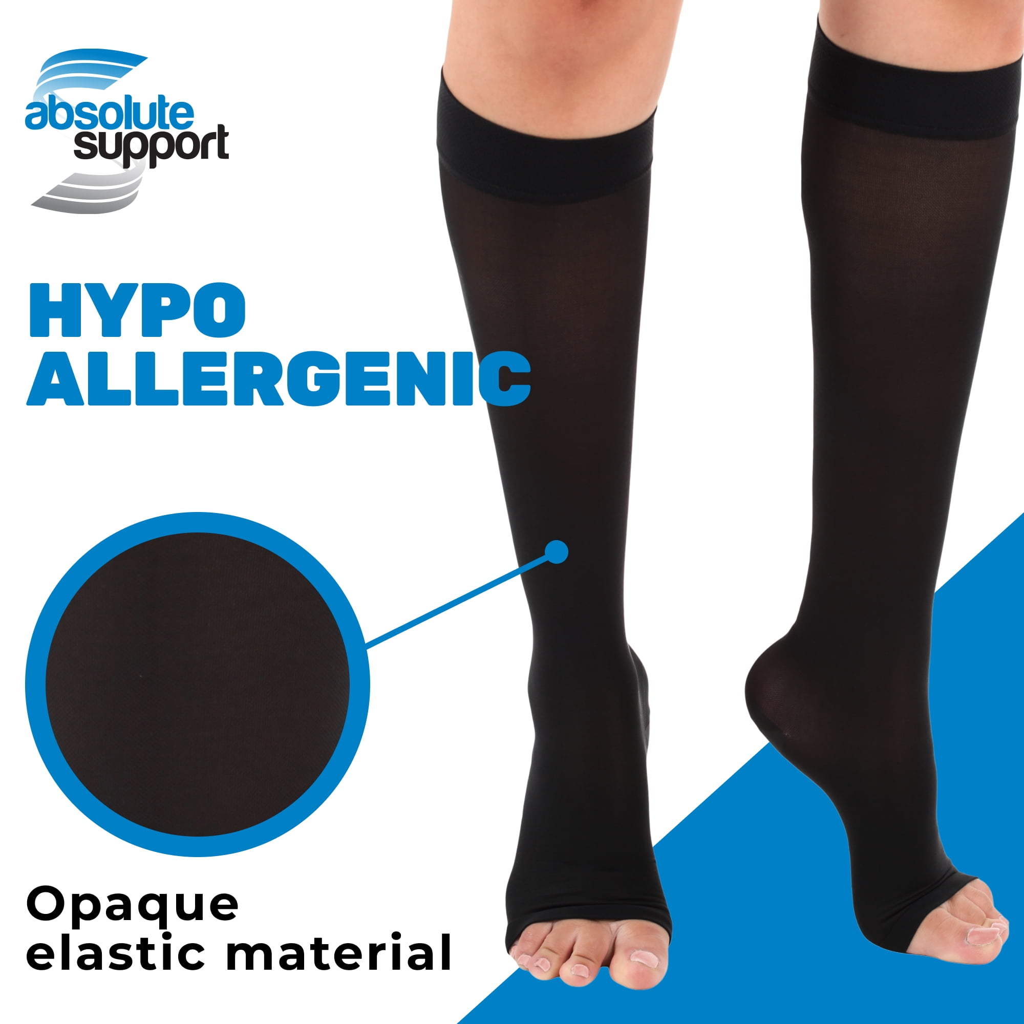 Made in USA - Opaque Men & Womens Compression Knee High 20-30mmHg - Black, Large