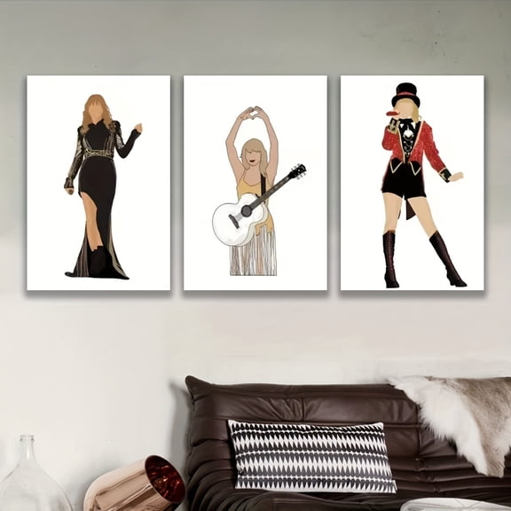 2D Flat, [JIT]3pcs, Decorative painting--frameless, Taylor - inspired Musician Wall Art with Guitar and Heart - making Gesture. Posters and printed materials, Holiday Gifts, Mother's Day, Home Decor