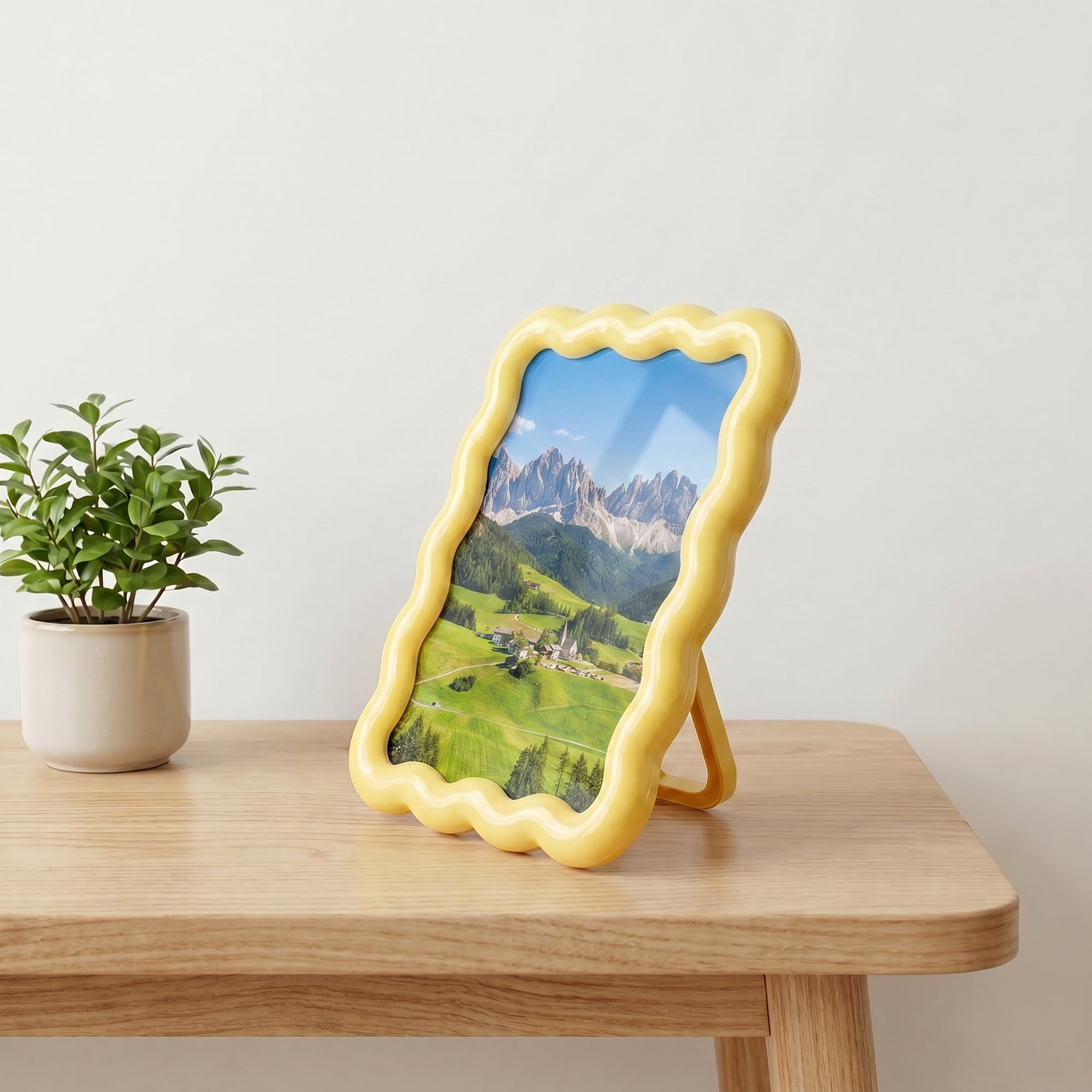 Unique Bargains Photo Frame with HD Glass for Aesthetic Desk Display Yellow 4" x 6"