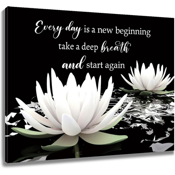 Zen Spa Floral Wall Art Grey Zen Stone Bamboo with Pink Water Lily Canvas Wall Art Yoga Meditation Room Decor Wall Decor for Office Bedroom Bathroom Home Ready to Hang 12L x 16W Inch