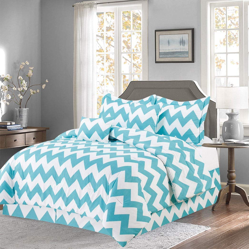 Annissa Collection Luxurious 10-Piece Turquiose Chevron King Size Soft Comforter Set & Bed ...