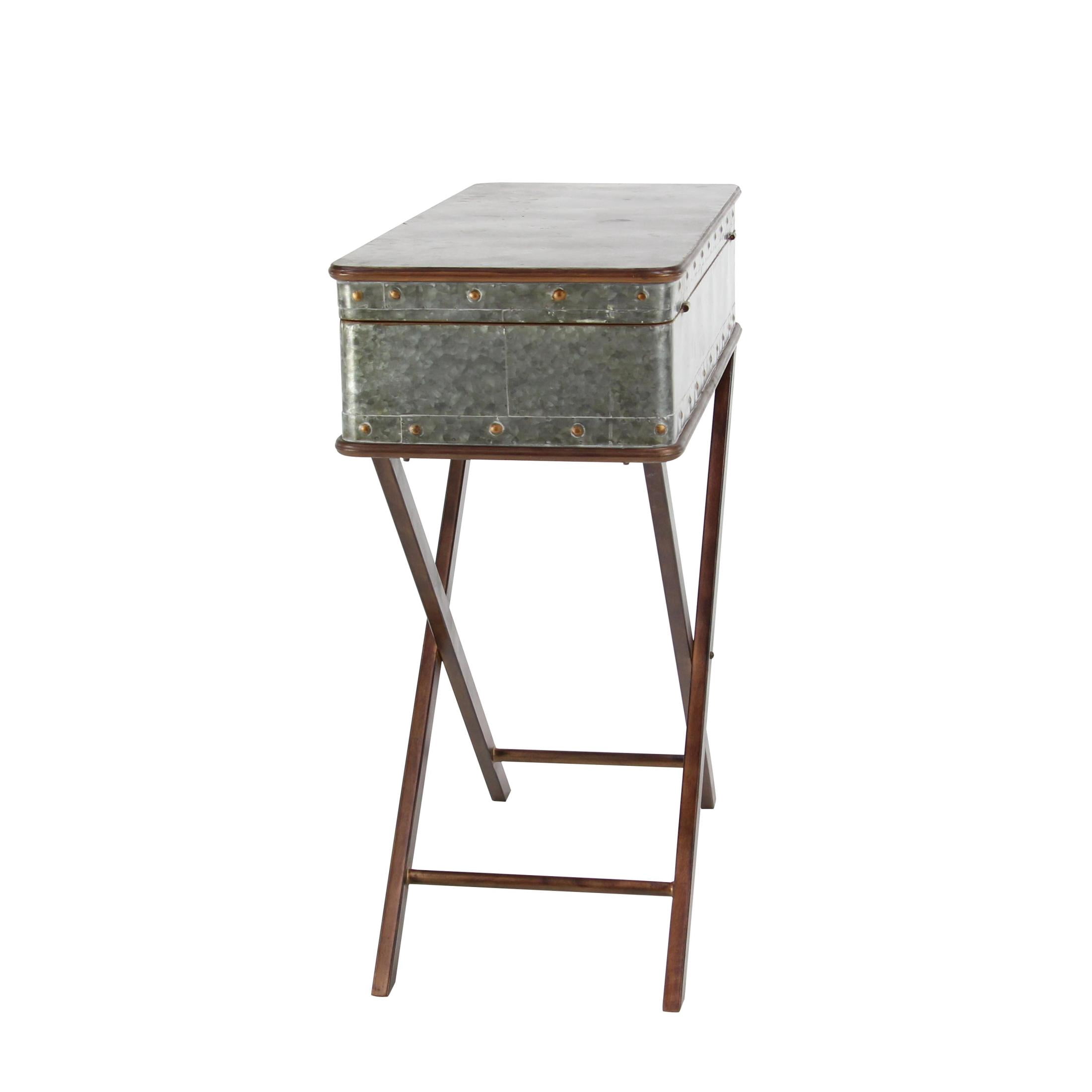 DecMode 32" x 32" Gray Metal Accent Table with Suitcase Style Top, 1-Piece