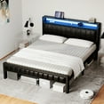 thumbnail image 6 of VanAcc Queen Size Platform Bed Frame, LED &Charging Station, 2-Tier Storage Headboard, Black, 6 of 8
