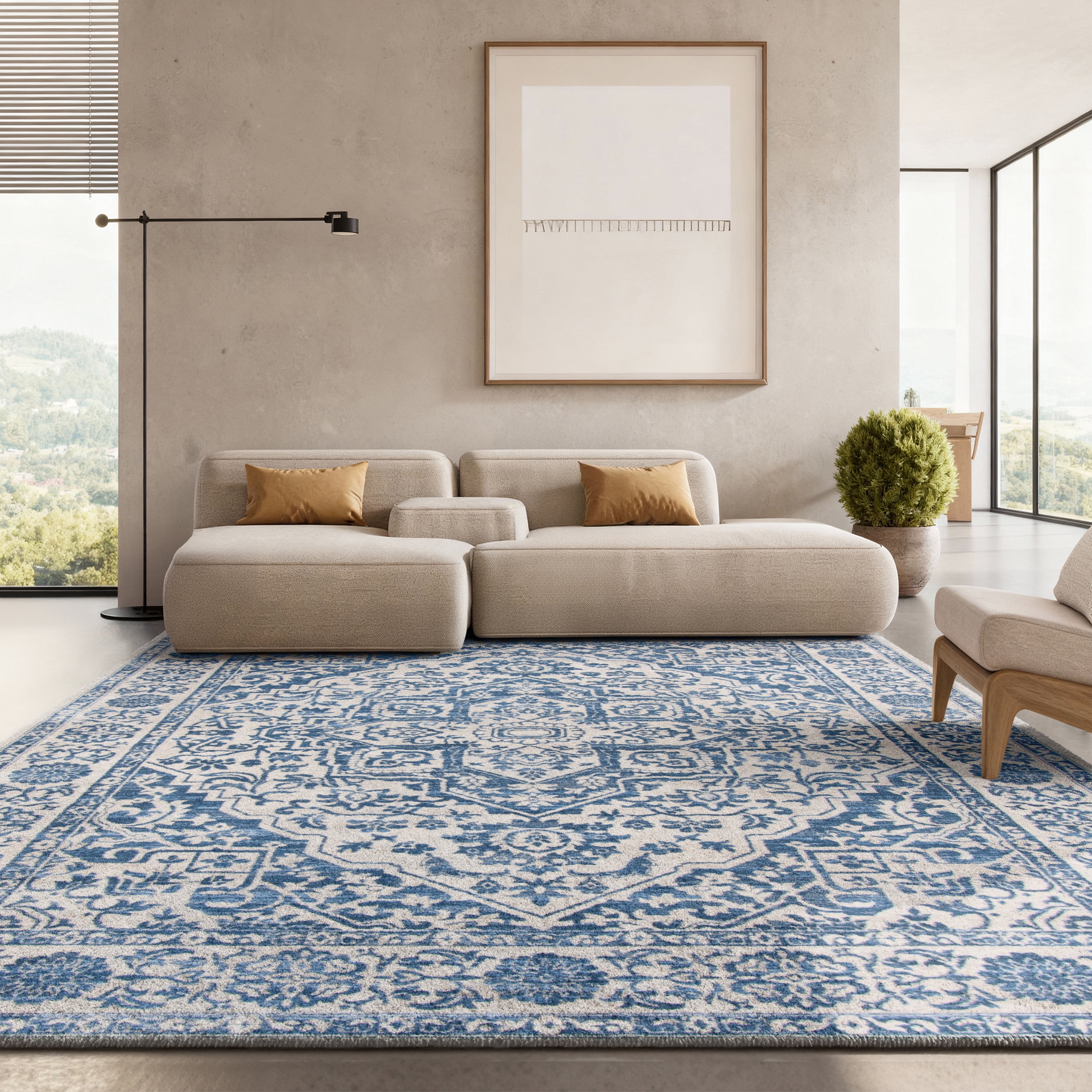 SAFAVIEH Brentwood Adams Oriental Area Rug, Navy/Light Gray, 11' x 15'