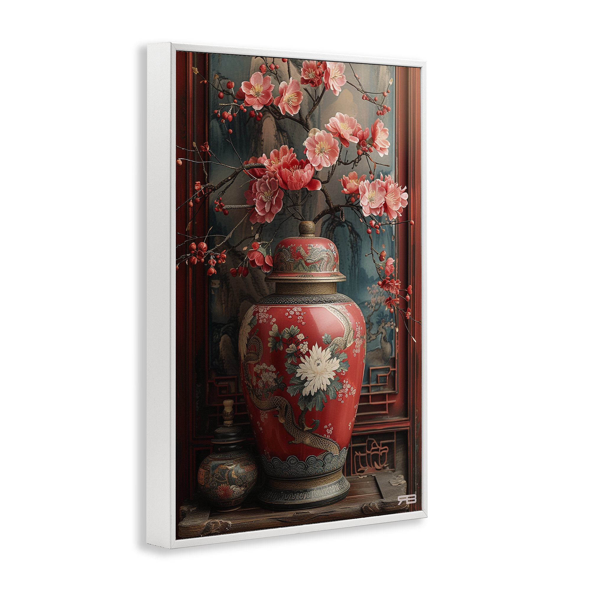 Stupell Industries Traditional Asian Vase Botanical & Floral Painting White Framed Art Print Wall Art, 16 x 24