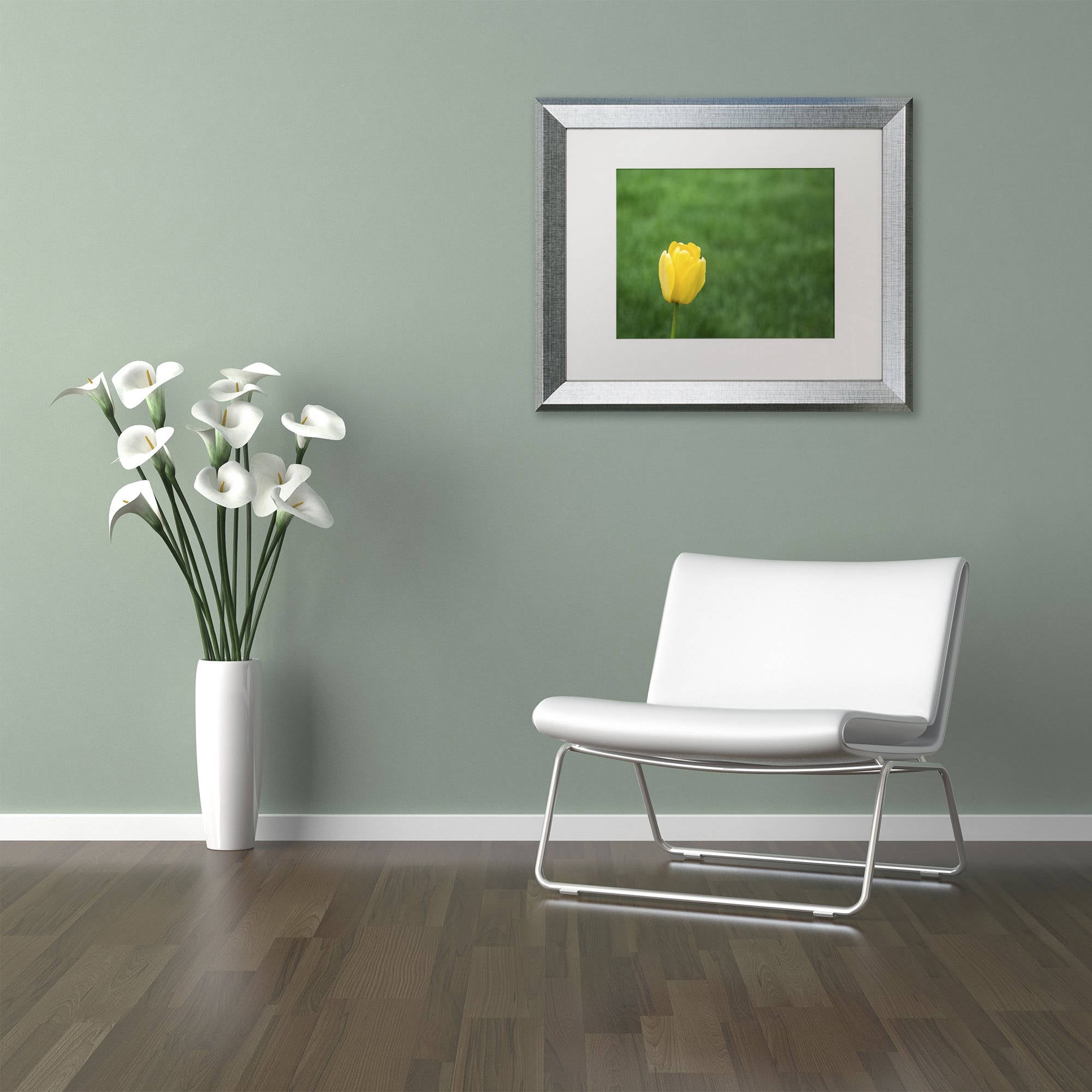 Trademark Fine Art "A Lone Yellow Tulip 2" Canvas Art by Kurt Shaffer, White Matte, Silver Frame