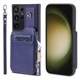 thumbnail image 2 of Compatible with Samsung Galaxy S23 Ultra PU Leather Clasp Flip Zipper Purse Case, with Shoulder Strap Lanyard for Women Credit Card Holder Cell Accessories Phone Cover for Samsung S23 Ultra, Blue, 2 of 9