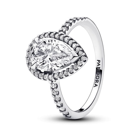 Pandora Sparkling Pear Halo Ring, Sterling silver, Size 56, With Gift Box
