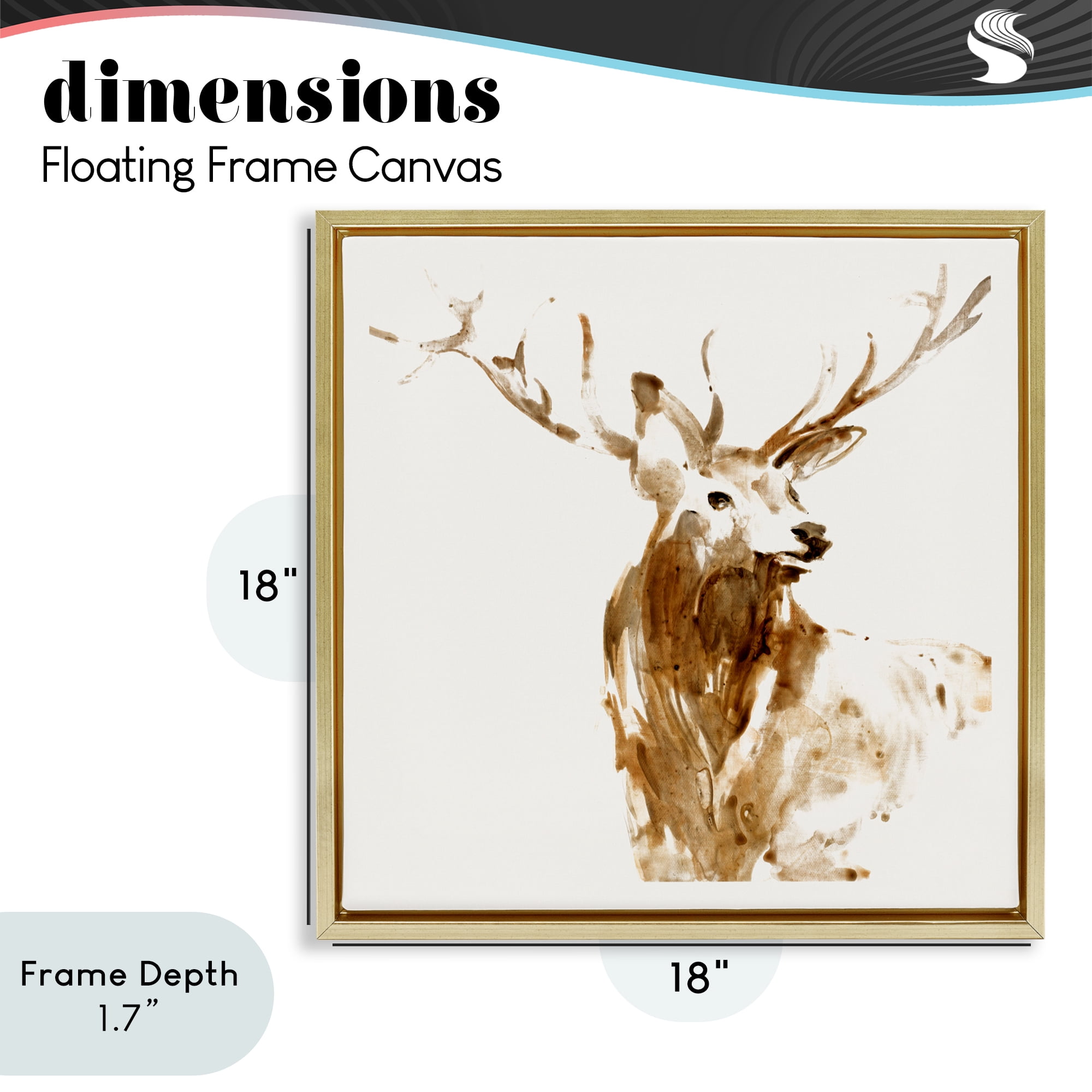Stupell Industries Deer Portrait Head Shot Gold Framed Floater Canvas Wall Art, design by Lorenzo Collective