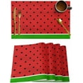 thumbnail image 2 of Watermelon Placemats Set of 4,Washable Woven Burlap Cloth Fabric Placemat for Square/Rectangle/Round/Oval Dining Table,Easy Clean Place Mats for Toddlers,Kids Red Green Summer Fruit Black Polka Dots, 2 of 6