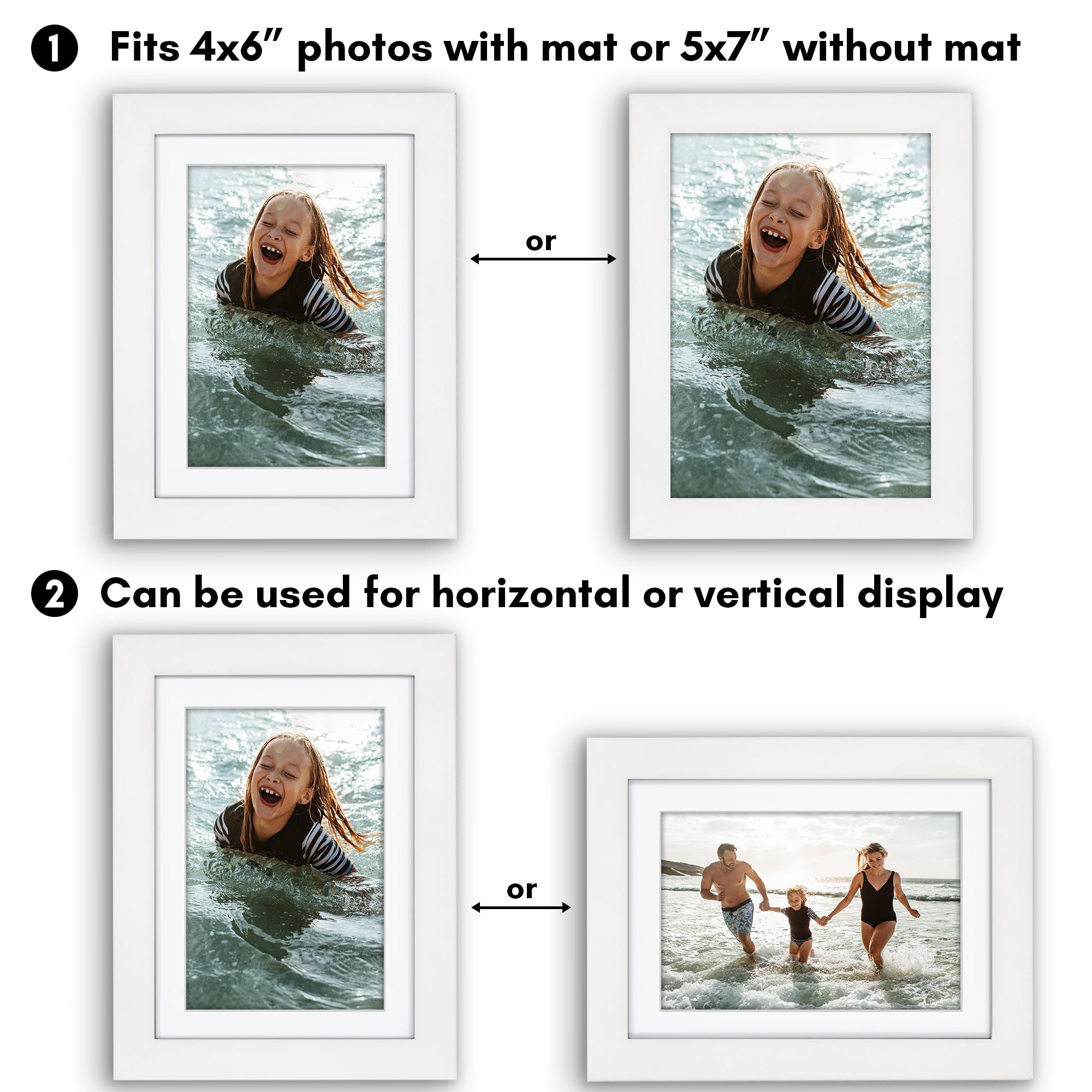 Americanflat 5" x 7" Gallery-Style Picture Frame with Mat to Secure Artwork, Prints, and Photos - White